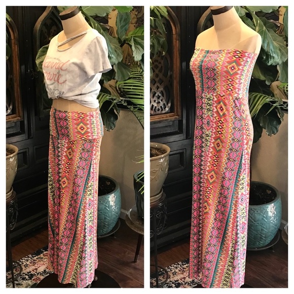 Roxy neon boho tribal print maxi skirt - Picture 3 of 8